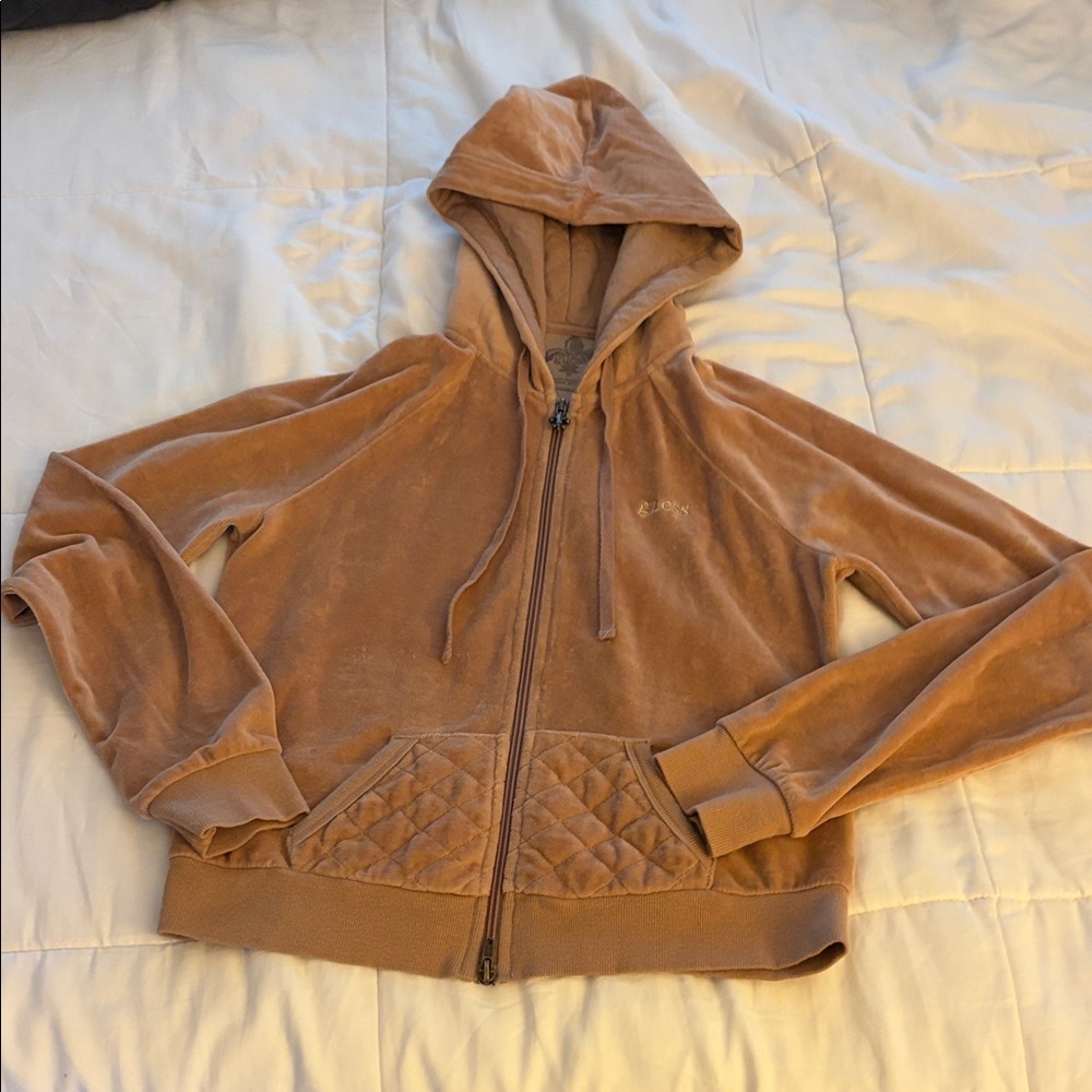 Guess Tan Velour Hoodie With embroidered Logo Size L